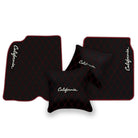 Black Leather Floor Mats for Ferrari California (2008-2014) with Double Diamond Pattern | Full Set Option