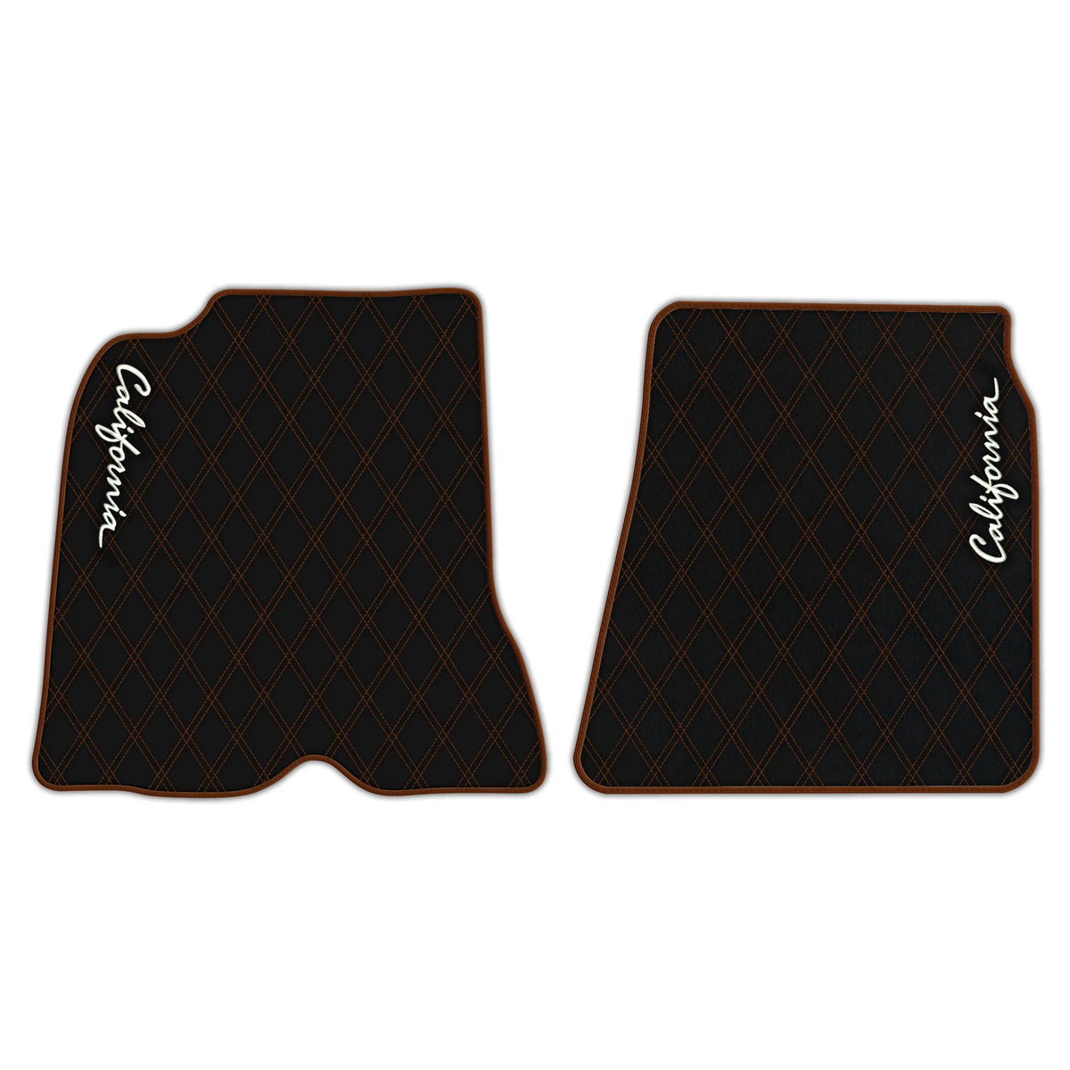 Black Leather Floor Mats for Ferrari California (2008-2014) with Double Diamond Pattern | Full Set Option