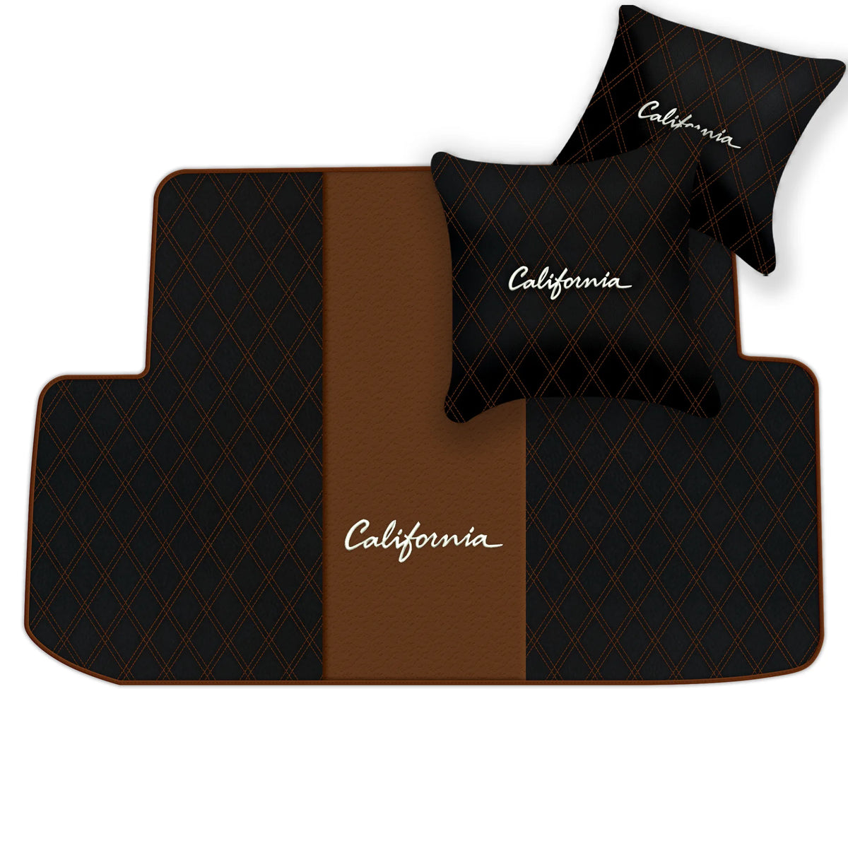 Black Leather Floor Mats for Ferrari California (2008-2014) with Double Diamond Pattern | Full Set Option