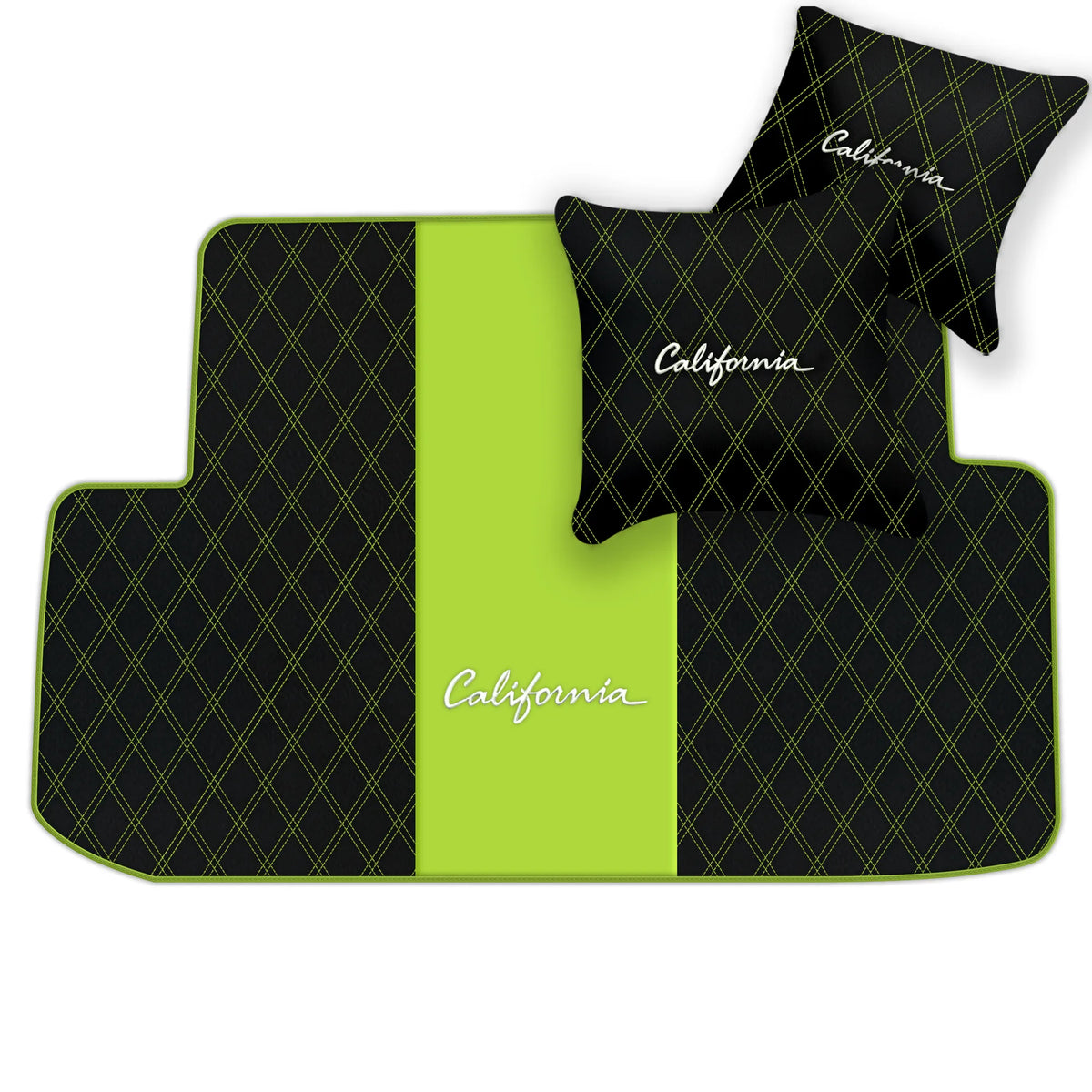 Black Leather Floor Mats for Ferrari California (2008-2014) with Double Diamond Pattern | Full Set Option