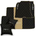 Black Leather Floor Mats for Ferrari California (2008-2014) with Double Diamond Pattern | Full Set Option