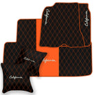 Black Leather Floor Mats for Ferrari California (2008-2014) with Double Diamond Pattern | Full Set Option