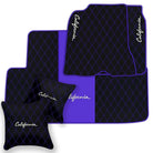 Black Leather Floor Mats for Ferrari California (2008-2014) with Double Diamond Pattern | Full Set Option