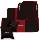 Black Leather Floor Mats for Ferrari California (2008-2014) with Double Diamond Pattern | Full Set Option