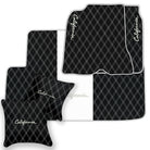 Black Leather Floor Mats for Ferrari California (2008-2014) with Double Diamond Pattern | Full Set Option