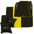 Black Leather Floor Mats for Ferrari California (2008-2014) with Double Diamond Pattern | Full Set Option