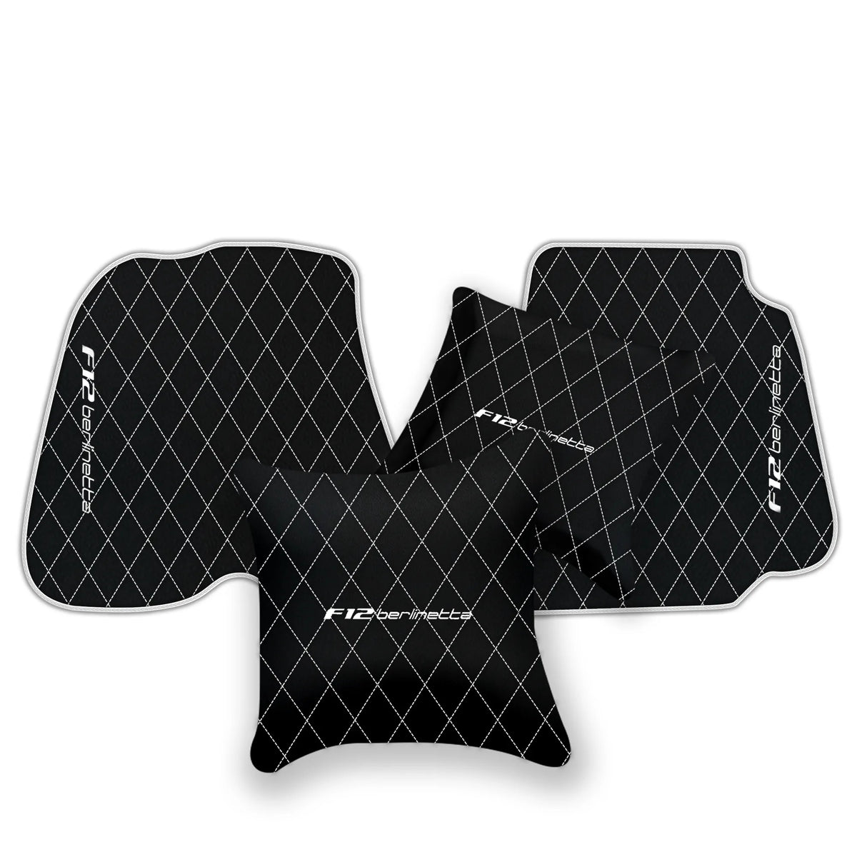 Black Leather Floor Mats for Ferrari F12 Berlinetta (2012-2022) with Single Diamond Pattern | Full Set Option
