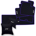 Black Leather Floor Mats for Ferrari FF (2011-2016) with Single Diamond Pattern | Full Set Option