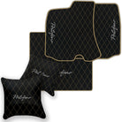 Black Leather Floor Mats for Ferrari Portofino (2018-2023) with Single Diamond Pattern | Full Set Option