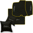 Black Leather Floor Mats for Ferrari Portofino (2018-2023) with Single Diamond Pattern | Full Set Option