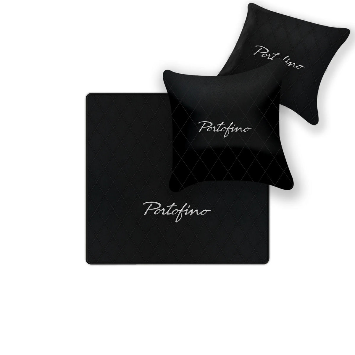 Black Leather Floor Mats for Ferrari Portofino (2018-2023) with Single Diamond Pattern | Full Set Option