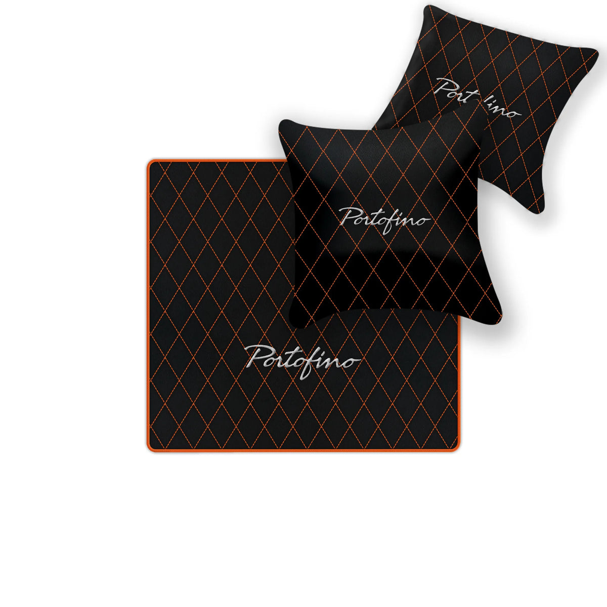 Black Leather Floor Mats for Ferrari Portofino (2018-2023) with Single Diamond Pattern | Full Set Option