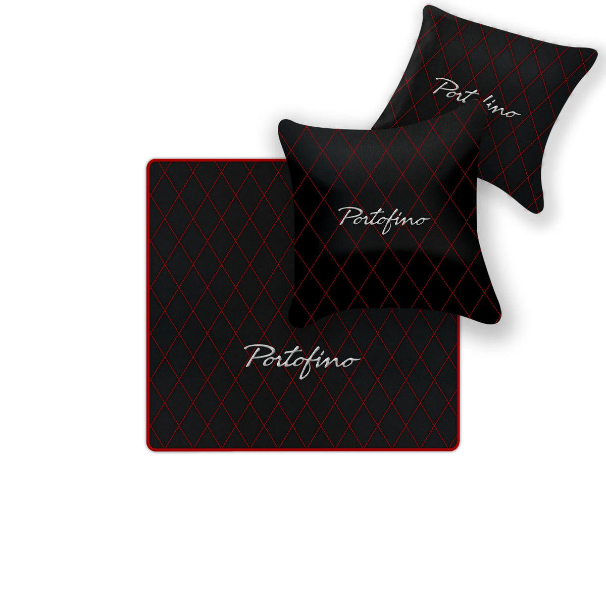 Black Leather Floor Mats for Ferrari Portofino (2018-2023) with Single Diamond Pattern | Full Set Option