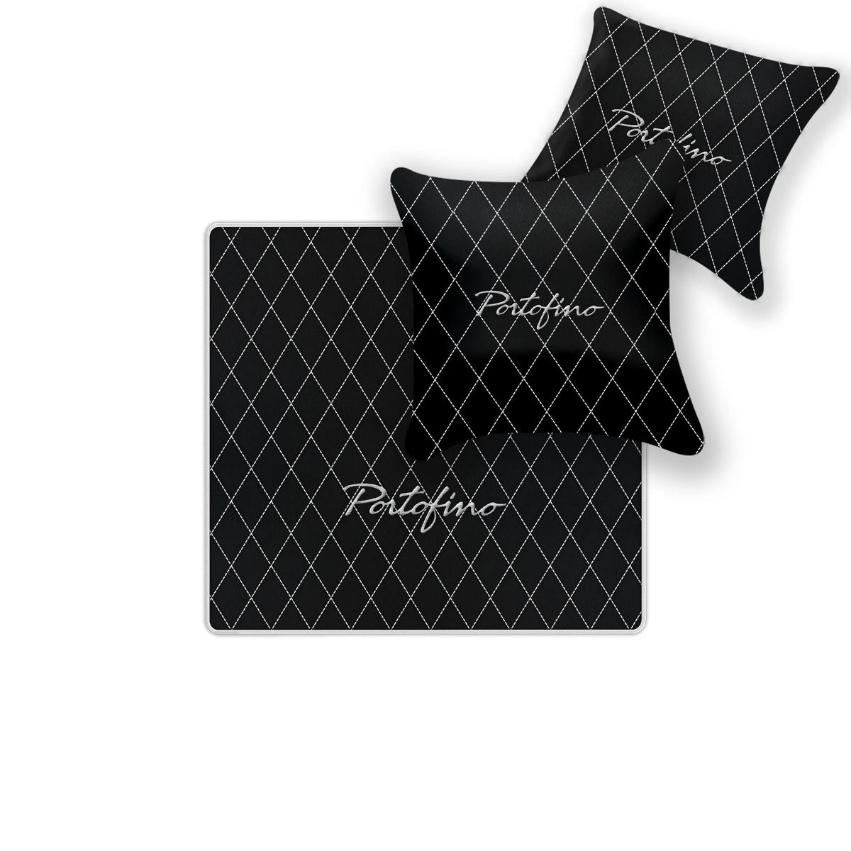 Black Leather Floor Mats for Ferrari Portofino (2018-2023) with Single Diamond Pattern | Full Set Option