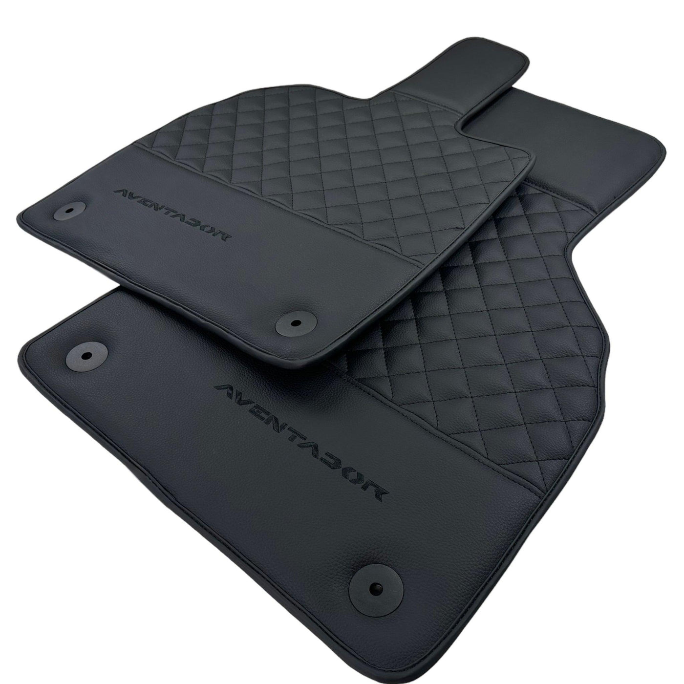 Black Leather Floor Mats for Lamborghini Aventador | Black Stitching - AutoWin