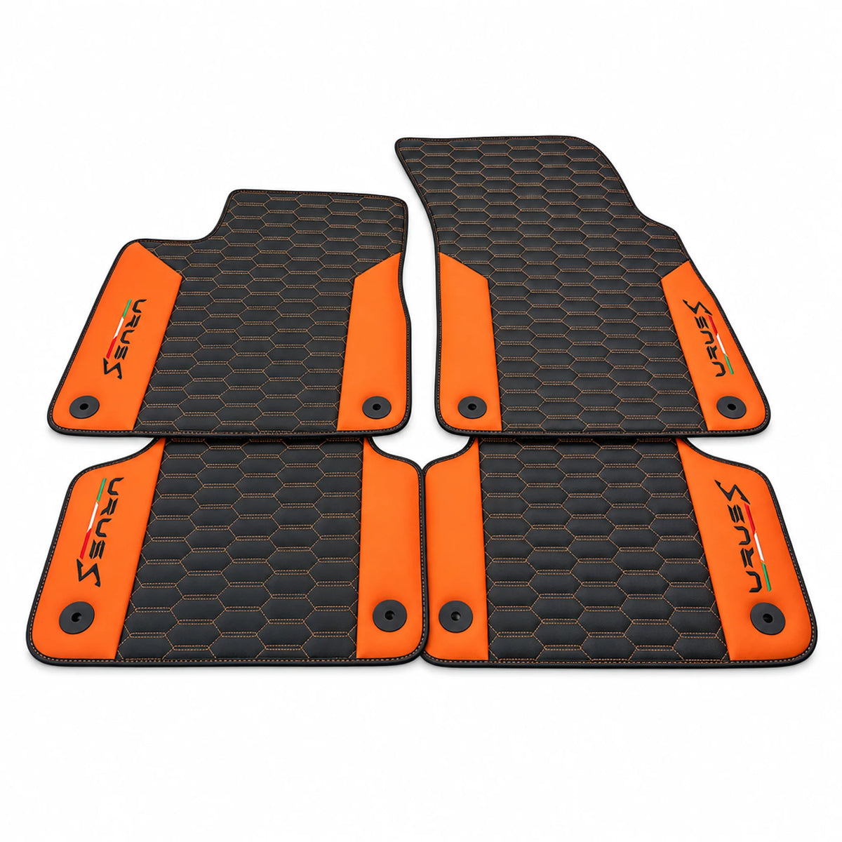 Black Leather Floor Mats For Lamborghini Urus S With Orange Nappa Leather - AutoWin