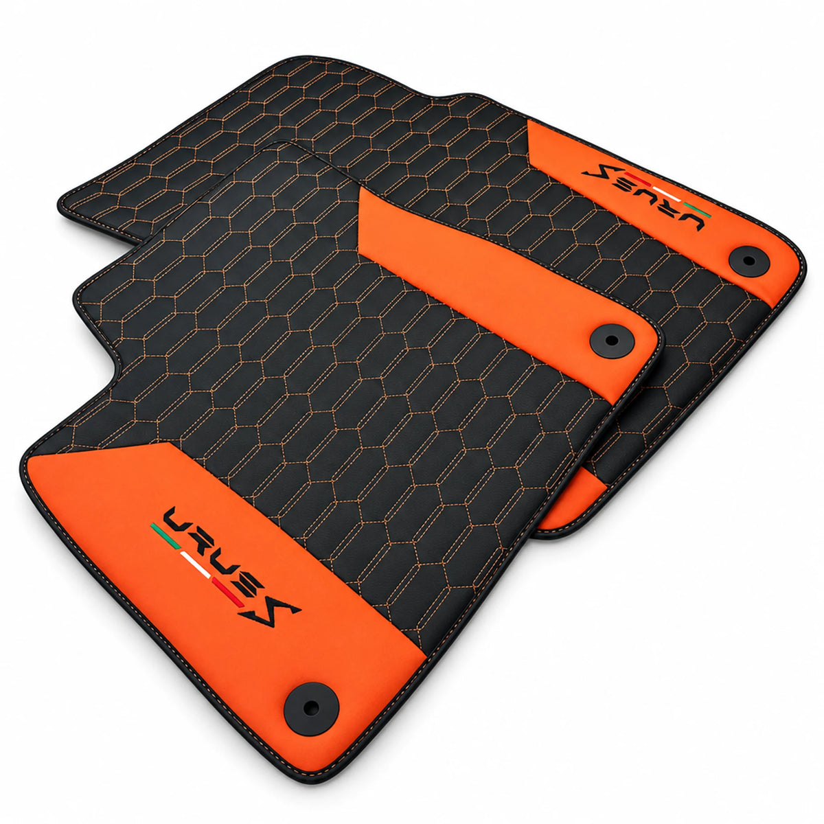 Black Leather Floor Mats For Lamborghini Urus S With Orange Nappa Leather - AutoWin