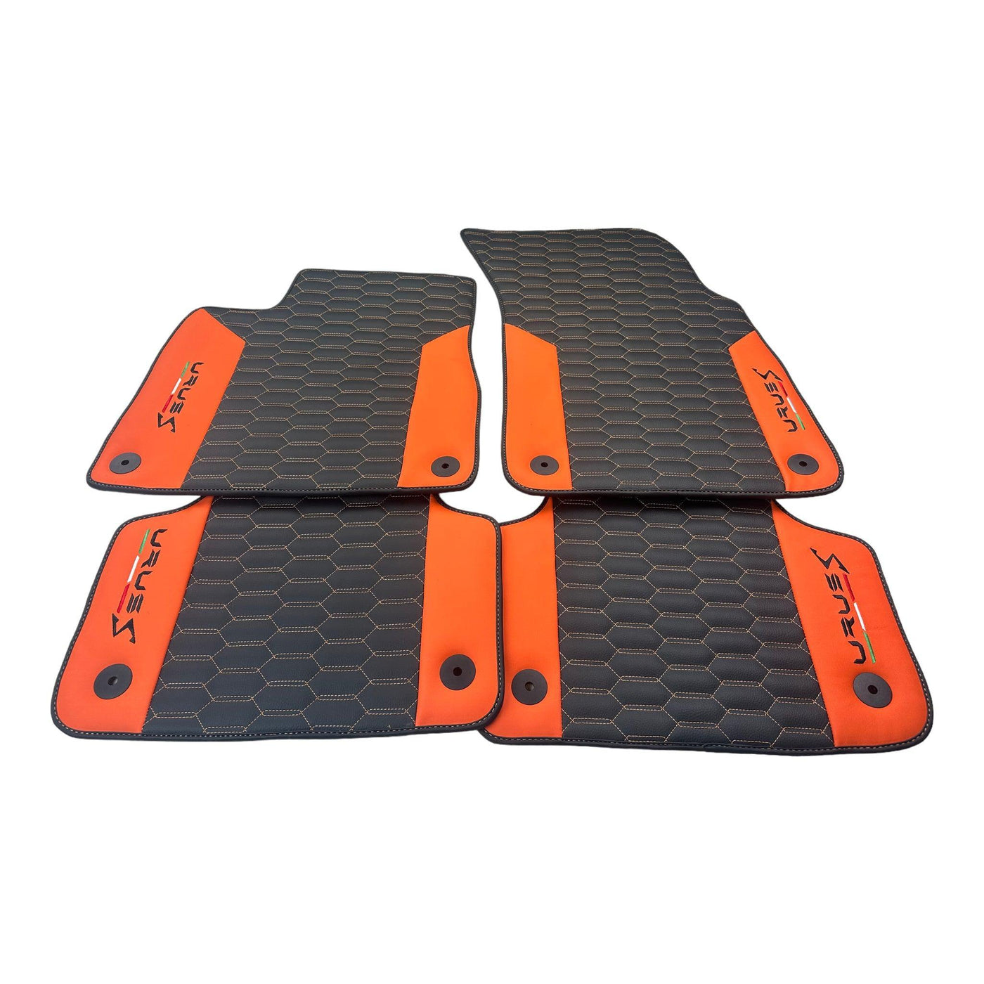 Black Leather Floor Mats For Lamborghini Urus S With Orange Nappa Leather - AutoWin