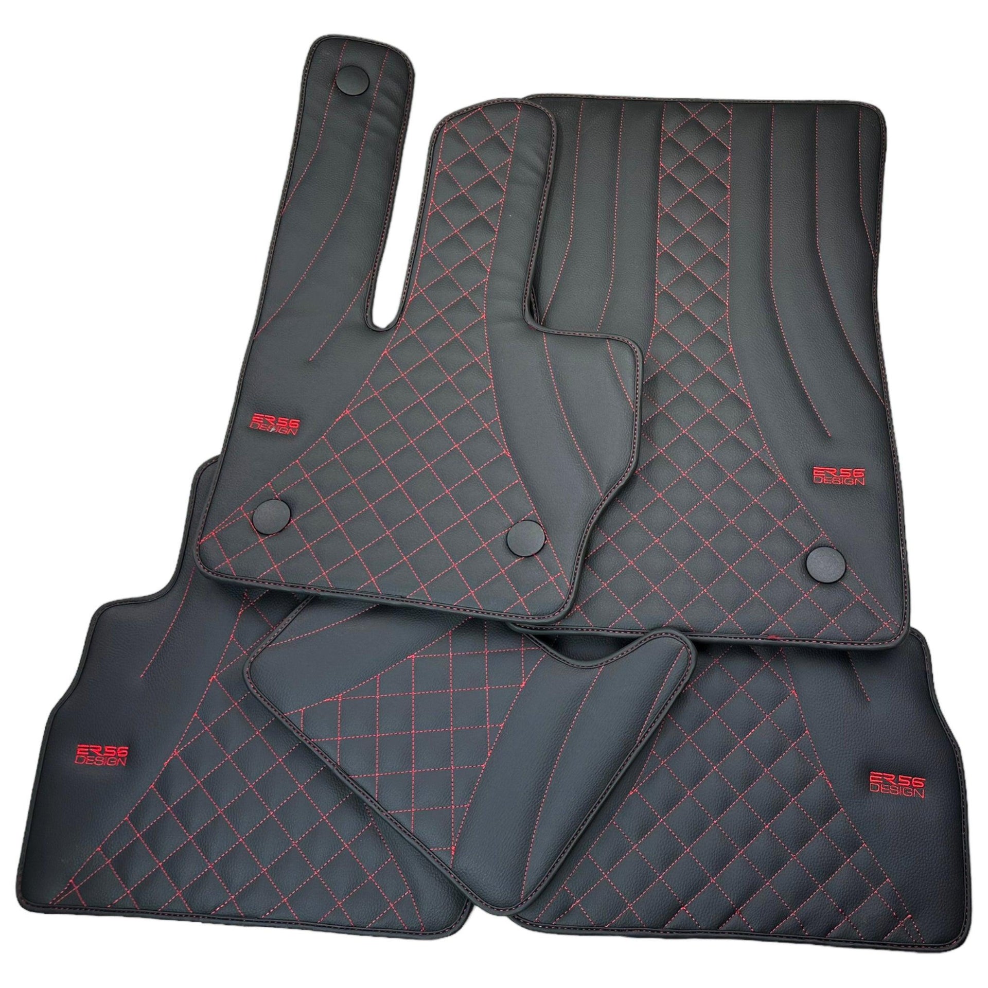 Black Leather Floor Mats for Mercedes-Benz G Class W463 2019-2022 ER56 Design - AutoWin