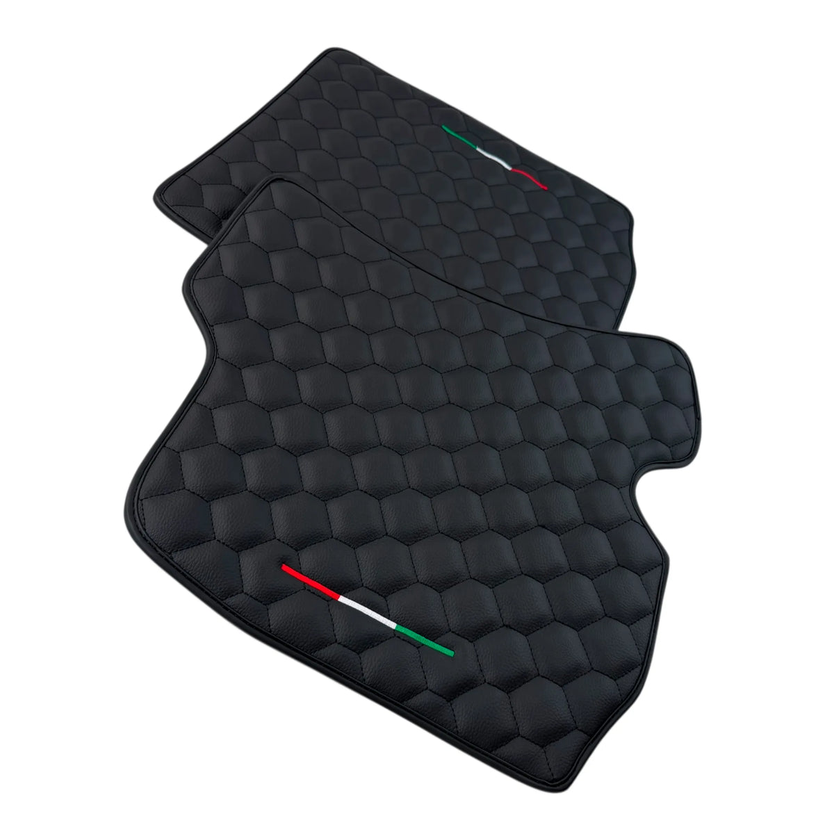 Black Leather Floor Mats with Symmetrical Hex Pattern for Ferrari Roma (2021-2027) with Italian Flag