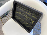 Black Leather Lamborghini Aventador Inspired Wall Art: Embroidered Yellow Stitch - AutoWin