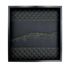 Black Leather Lamborghini Countach Inspired Wall Art: Embroidered Yellow Stitch Luxury Decor - AutoWin