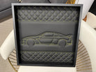 Black Leather Nissan GTR Inspired Wall Art: Embroidered Yellow Stitch Luxury Decor - AutoWin