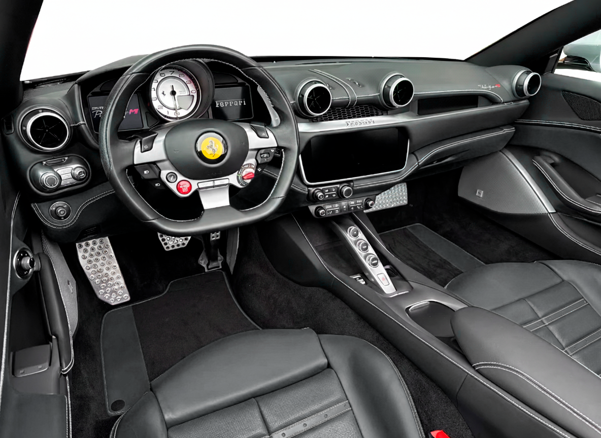 Black Floor Mats for Ferrari Portofino M (2018-2023) with Leather - AutoWin