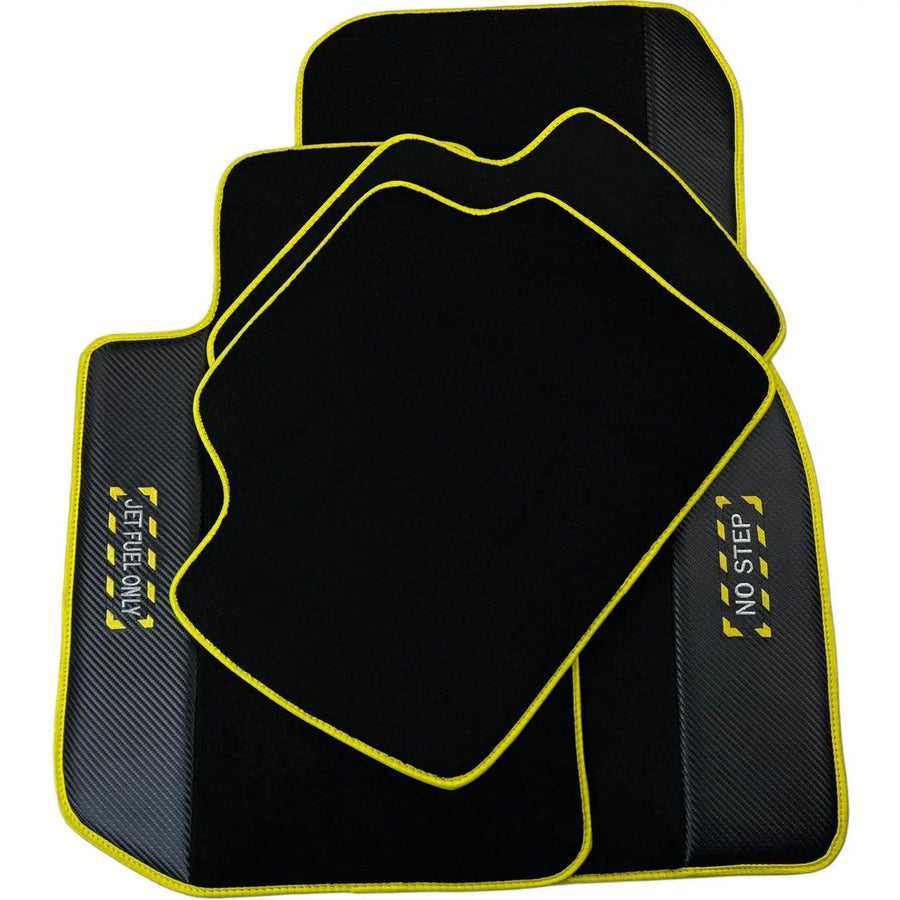 Black Mats For BMW U06 (2022-2026) | Fighter Jet Edition | Yellow Trim - AutoWin