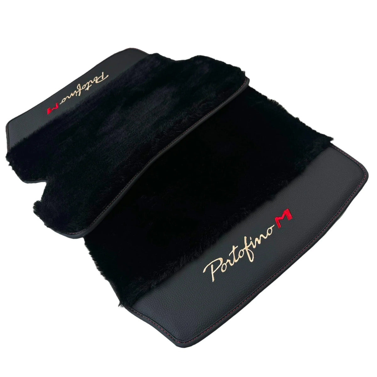 Black Sheepskin Floor Mats for Ferrari Portofino M (2018-2023) with Leather - AutoWin
