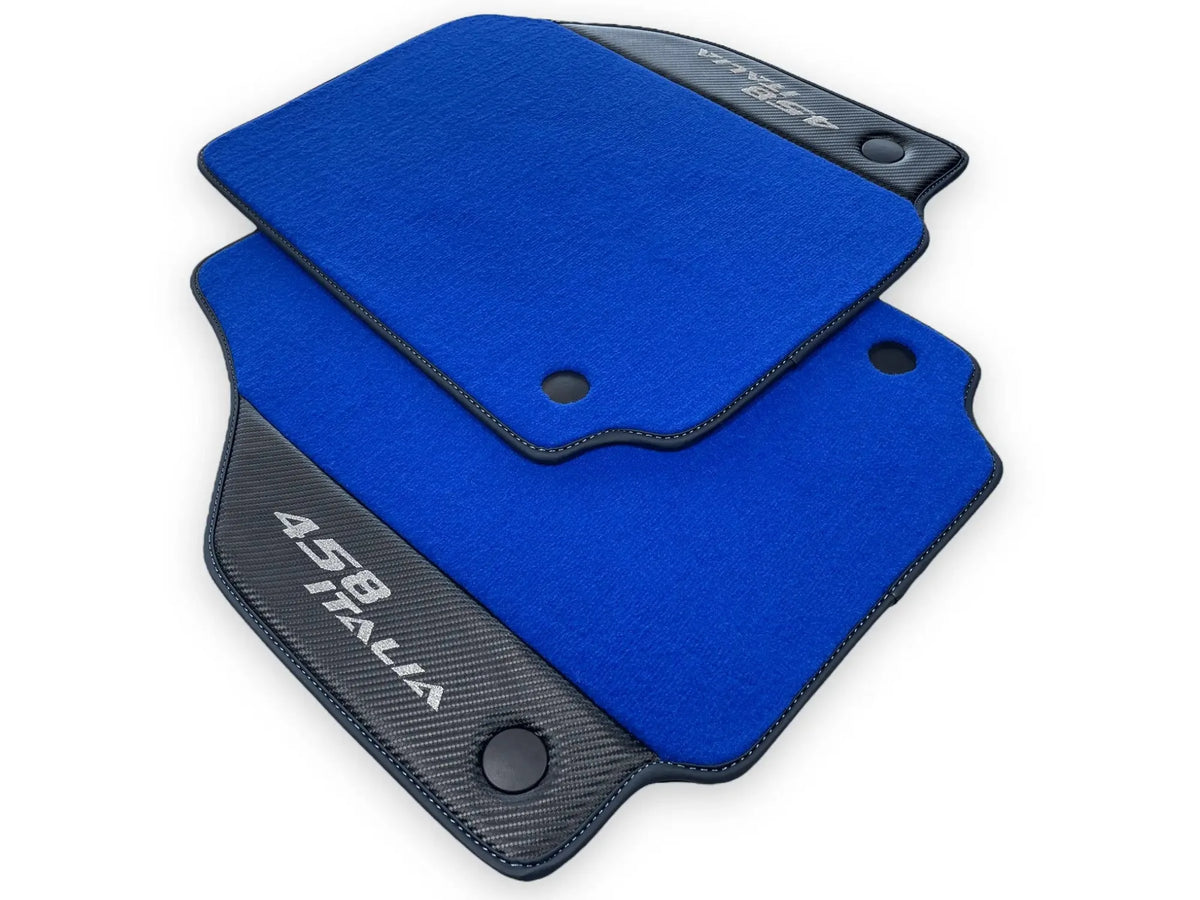 Blå Bilmatter For Ferrari 458 Italia 2009-2015 Karbonfiber Lær - AutoWin