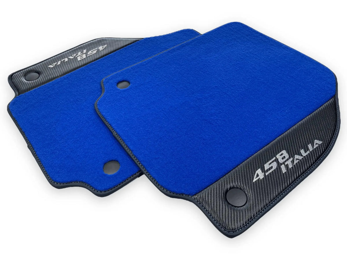 Blå Bilmatter For Ferrari 458 Italia 2009-2015 Karbonfiber Lær - AutoWin
