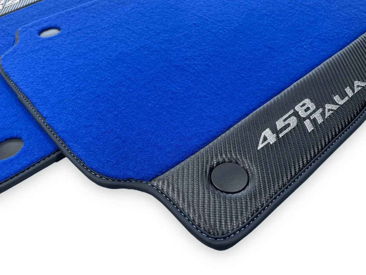 Blå Bilmatter For Ferrari 458 Italia 2009-2015 Karbonfiber Lær - AutoWin