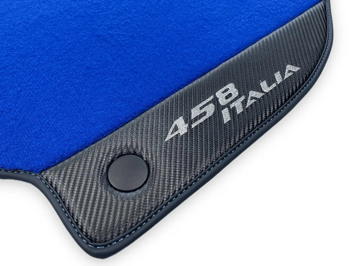 Blå Bilmatter For Ferrari 458 Italia 2009-2015 Karbonfiber Lær - AutoWin
