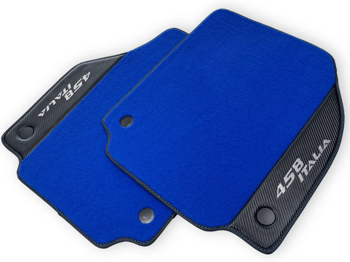 Blå Bilmatter For Ferrari 458 Italia 2009-2015 Karbonfiber Lær - AutoWin