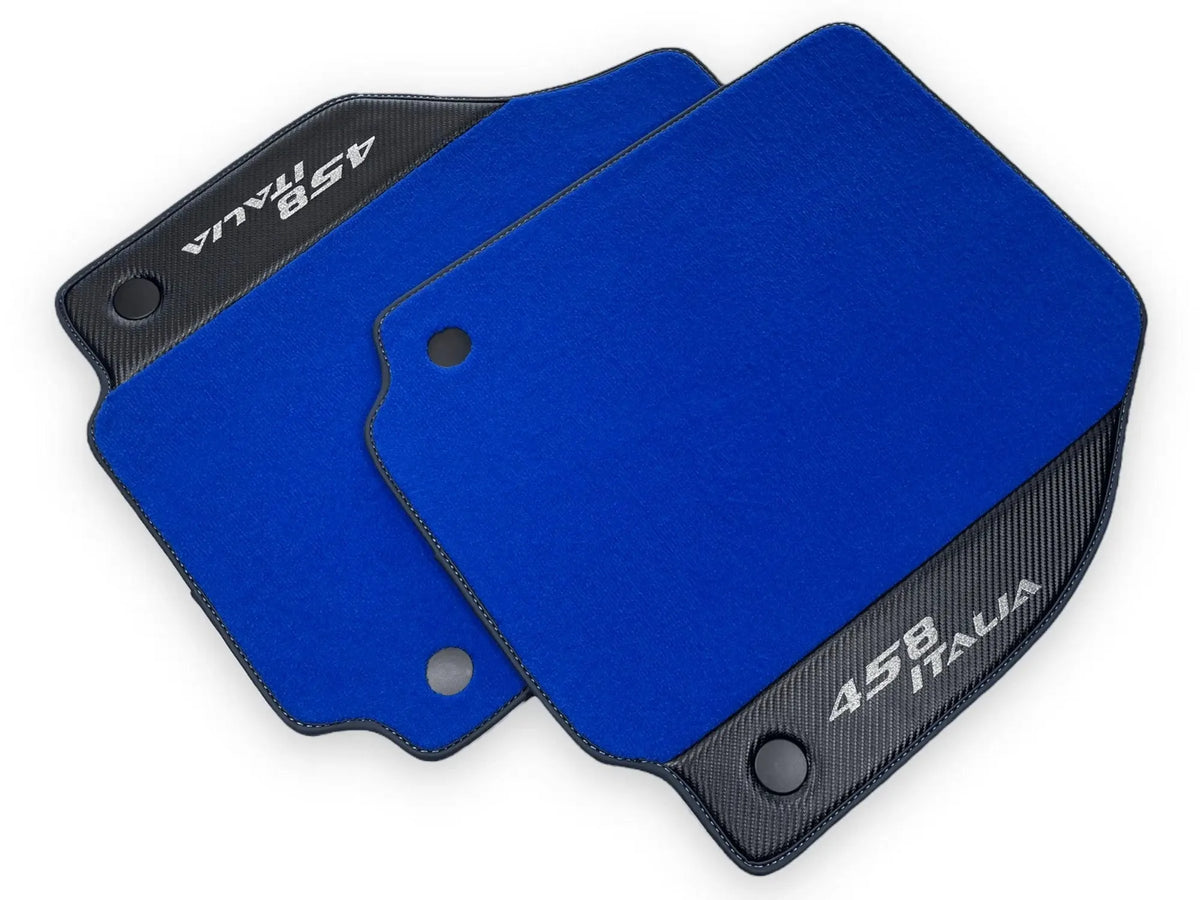 Blå Bilmatter For Ferrari 458 Italia 2009-2015 Karbonfiber Lær - AutoWin