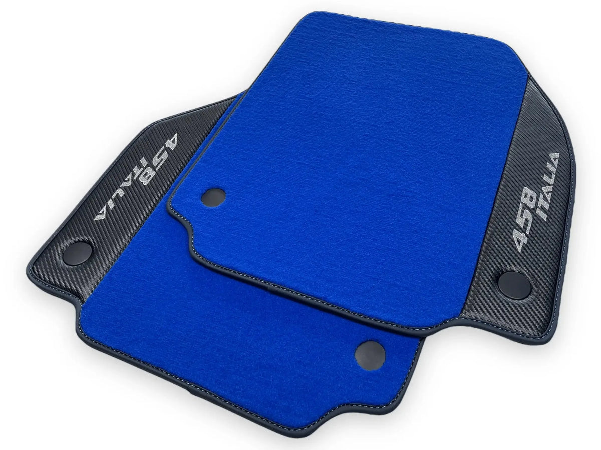 Blå Bilmatter For Ferrari 458 Italia 2009-2015 Karbonfiber Lær - AutoWin