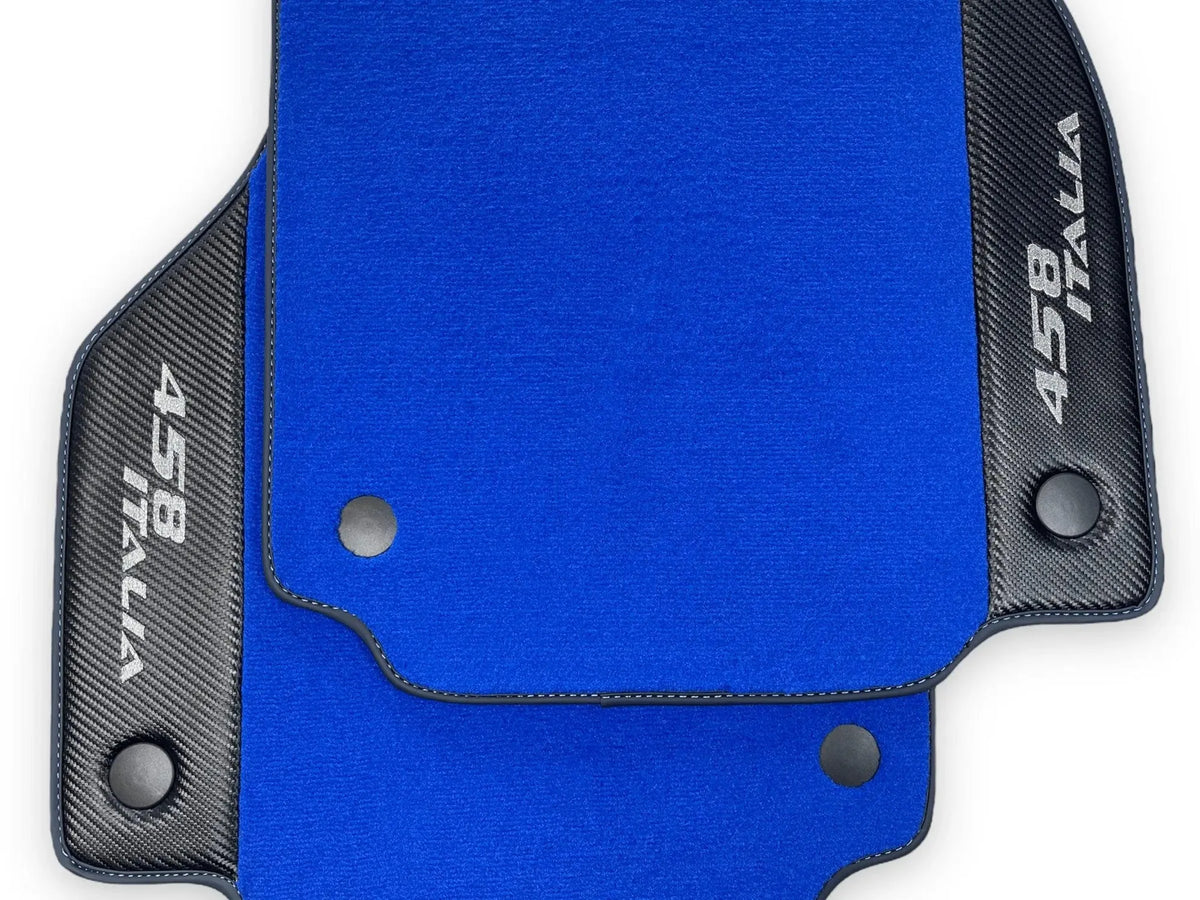 Blå Bilmatter For Ferrari 458 Italia 2009-2015 Karbonfiber Lær - AutoWin