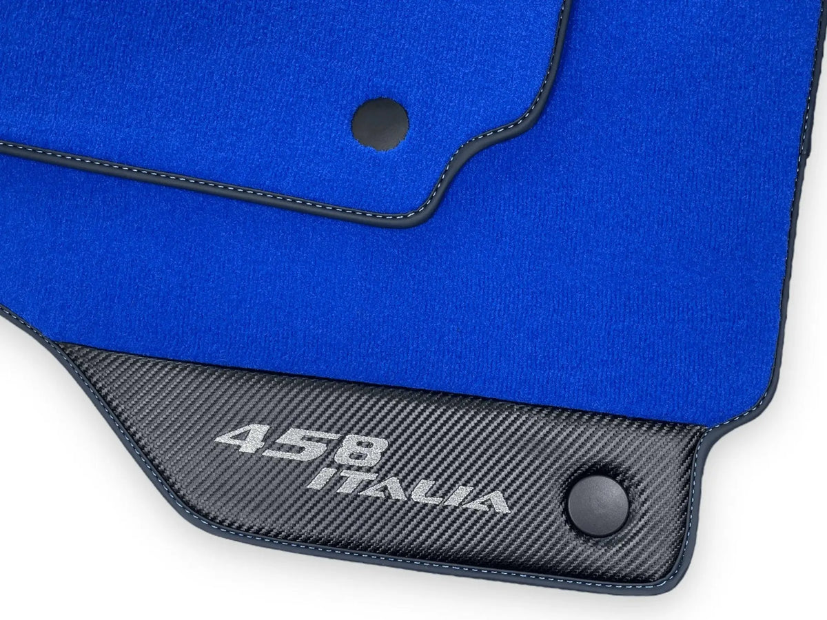 Blå Bilmatter For Ferrari 458 Italia 2009-2015 Karbonfiber Lær - AutoWin