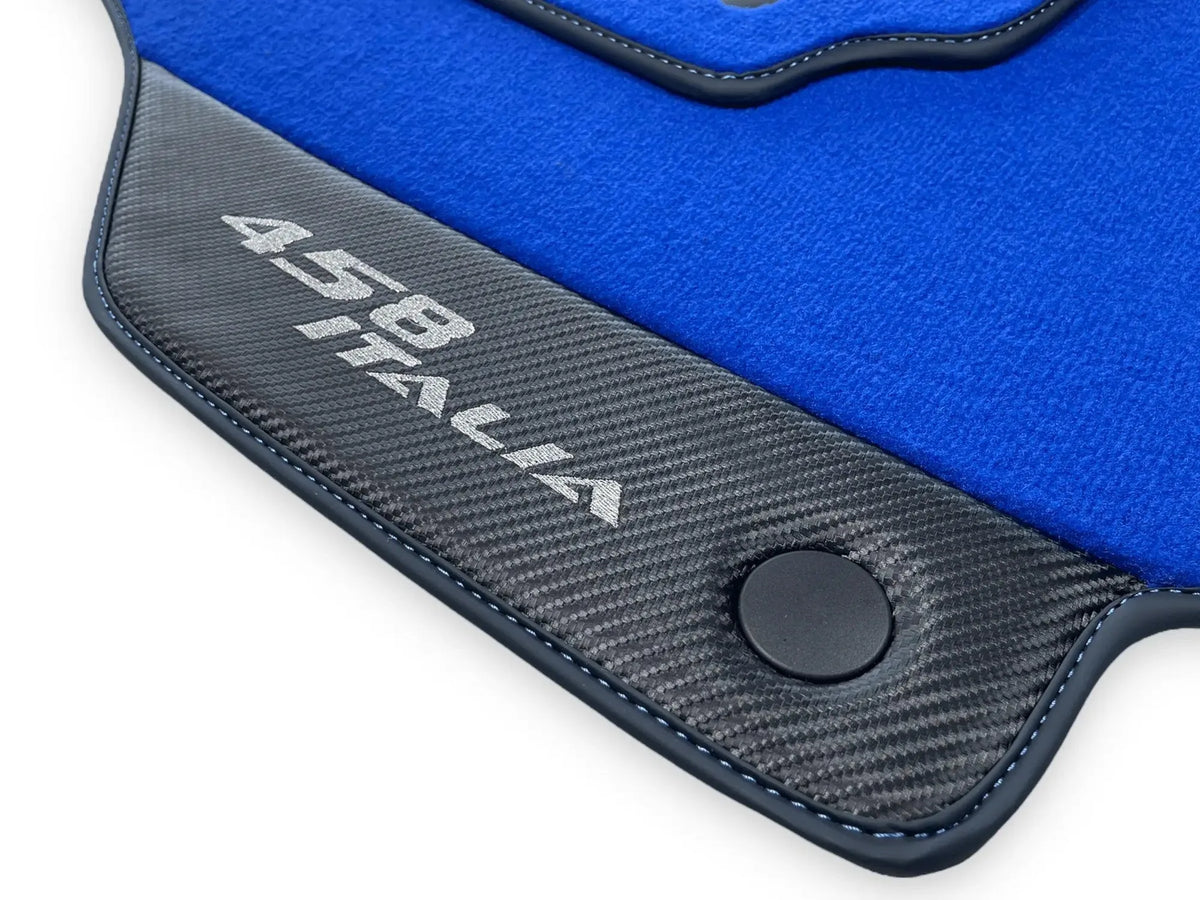 Blå Bilmatter For Ferrari 458 Italia 2009-2015 Karbonfiber Lær - AutoWin