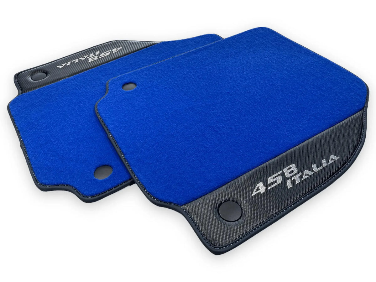 Blå Bilmatter For Ferrari 458 Italia 2009-2015 Karbonfiber Lær - AutoWin