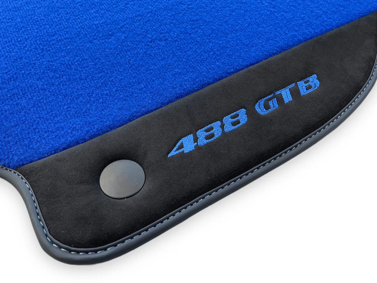 Blue Floor Mats For Ferrari 488 GTB 2016-2022 Carpets With Alcantara Leather - AutoWin