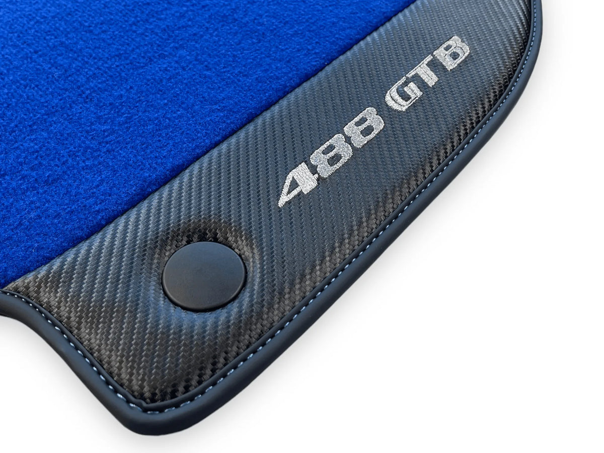 Blue Floor Mats For Ferrari 488 Gtb 2016-2022 Carpets With Carbon Fiber Leather - AutoWin