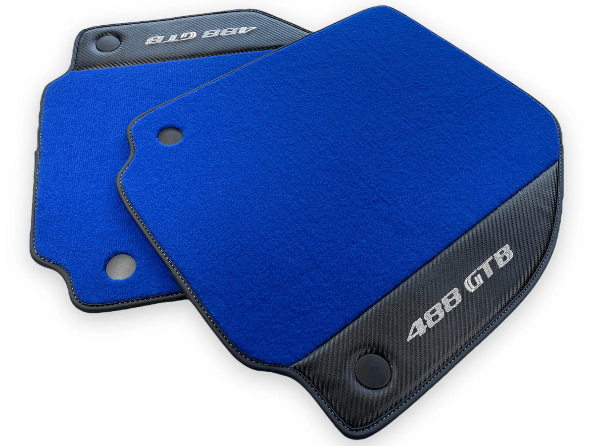 Blue Floor Mats For Ferrari 488 Gtb 2016-2022 Carpets With Carbon Fiber Leather - AutoWin