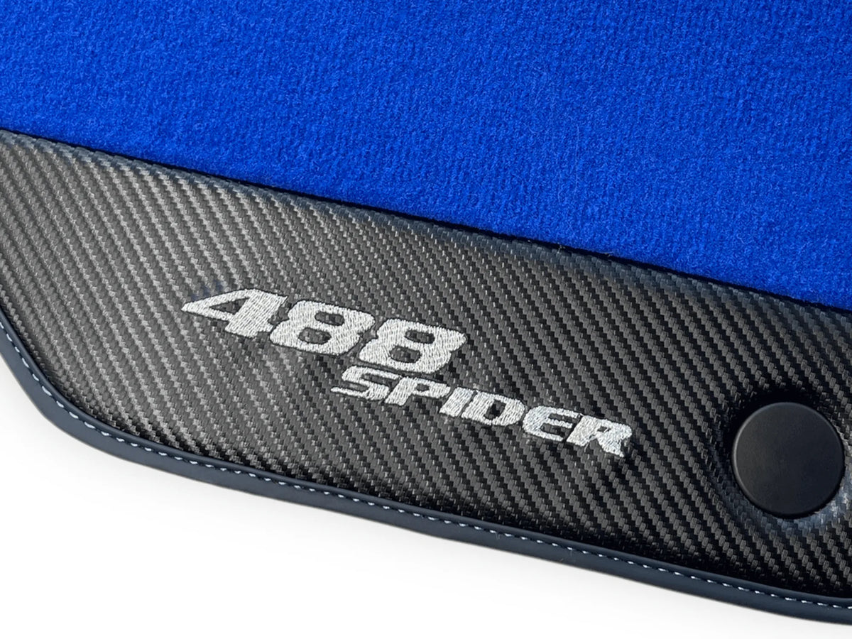 Blå Bilmatter For Ferrari 488 Spider 2015-2022 Karbonlær - AutoWin