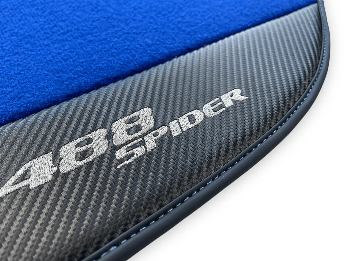 Blå Bilmatter For Ferrari 488 Spider 2015-2022 Karbonlær - AutoWin