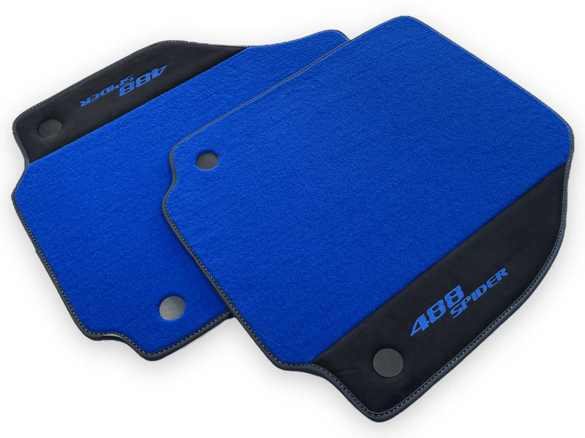 Blå Bilmatter For Ferrari 488 Spider 2015-2022 Med Alcantara Lær - AutoWin