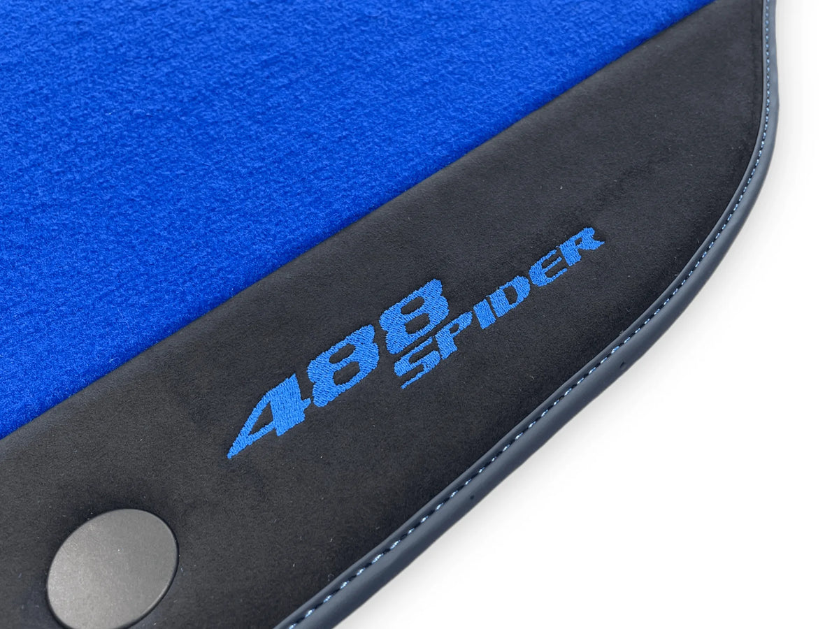 Blå Bilmatter For Ferrari 488 Spider 2015-2022 Med Alcantara Lær - AutoWin