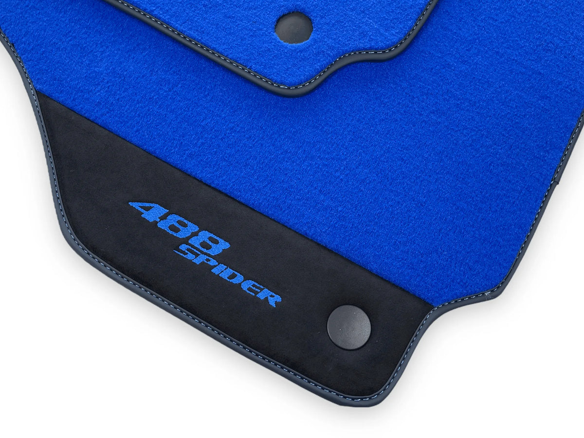 Blå Bilmatter For Ferrari 488 Spider 2015-2022 Med Alcantara Lær - AutoWin