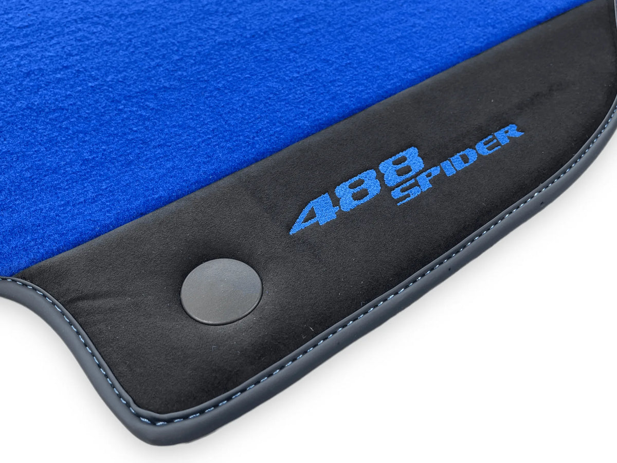 Blå Bilmatter For Ferrari 488 Spider 2015-2022 Med Alcantara Lær - AutoWin